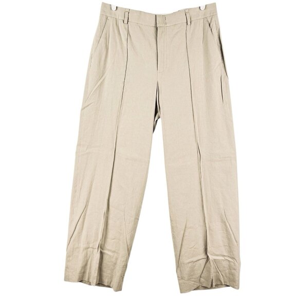 NWT VINCE Women Linen Blend Light Brown Pants w/Pintuck Size 14 Wide Leg $395.00 - Picture 1 of 15